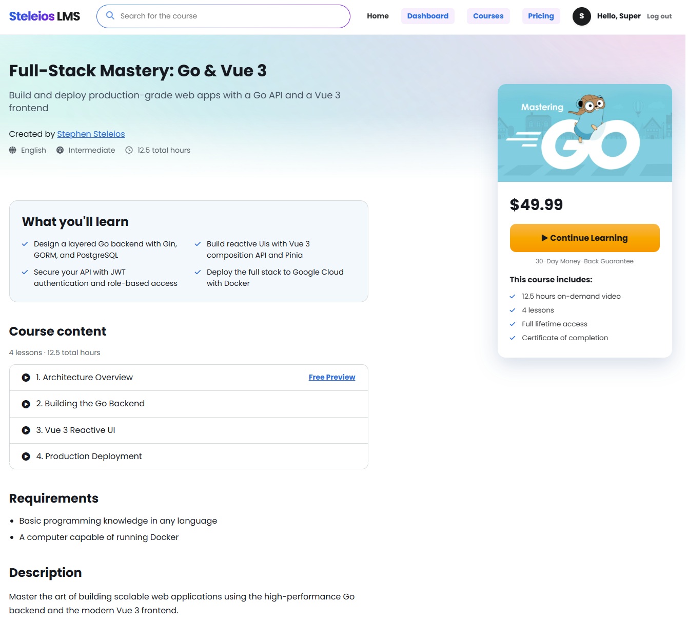Steleios Learn (LMS) — screenshot